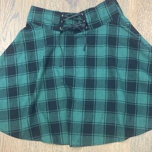 Black and Teal Plaid Skirt    Size L
